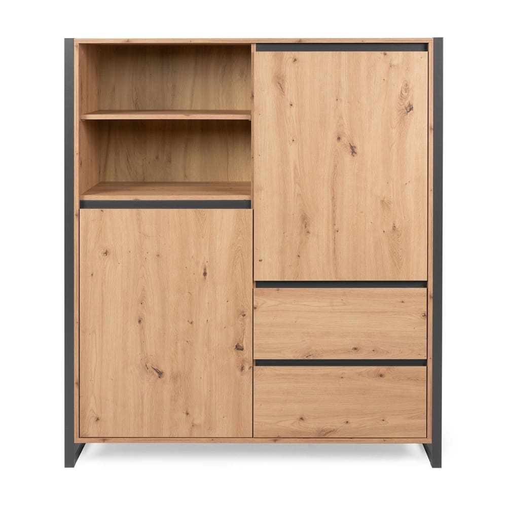 wohnli-moebel-suche-Highboard-mit-2-Tueren-und-2-Schubladen-L120-cm-Dekor-Heller-Holz Wohnli Möbelsuche - Highboard mit 2 Türen und 2 Schubladen L120 cm - Dekor Heller Holz