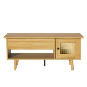 Wohnli Möbelsuche - Hochklappbarer Couchtisch aus Rattan mit 2 Türen in Holzoptik