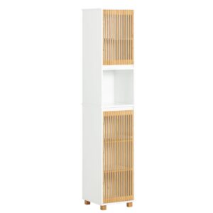 Wohnli Möbelsuche - Hochschrank Badezimmerschrank aus MDF(E1) Bambus Weiß-Natur