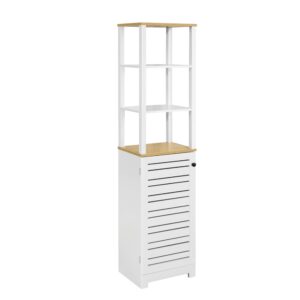 wohnli-moebel-suche-Hochschrank-mit-3-offenen-Faechern-und-Lamellentuer-MDF-Weiss Wohnli Möbelsuche - Hochschrank mit 3 offenen Fächern und Lamellentür MDF Weiß