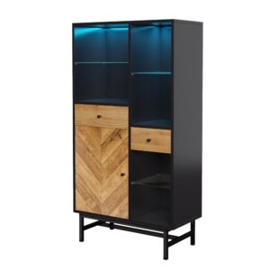 wohnli-moebel-suche-Hochschrank-mit-LED-Holzfarbe-und-schwarz Wohnli Möbelsuche - Hochschrank mit LED