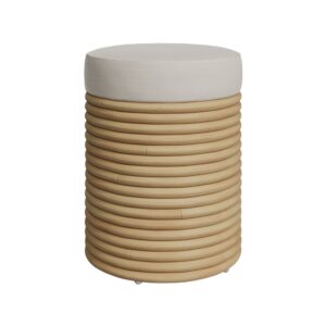 Wohnli Möbelsuche - Hocker aus Rattan und cremefarbenem Stoff H 45 cm