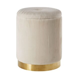 wohnli-moebel-suche-Hocker-mit-Staufach-aus-weissem-Samt-Plissee-und-goldfarbenem-Metall Wohnli Möbelsuche - Hocker mit Staufach aus weißem Samt-Plissee und goldfarbenem Metall