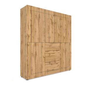 Wohnli Möbelsuche - Hohe Kommode 5-türig/3-Schubladen 150x35x165cm in Holzoptik Eiche