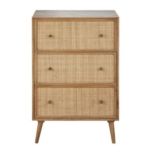 Wohnli Möbelsuche - Hohe Kommode im Vintage-Stil mit 3 Schubladen aus Mangoholz und Bambus
