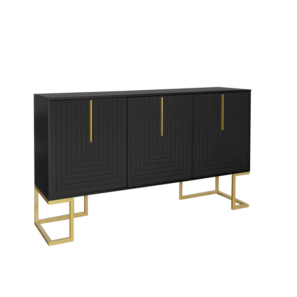 wohnli-moebel-suche-Hohe-Sideboard-Kommode-mit-3-matten-Tueren-H81B138T40-Schwarz Wohnli Möbelsuche - Hohe Sideboard-Kommode mit 3 matten Türen H81/B138/T40