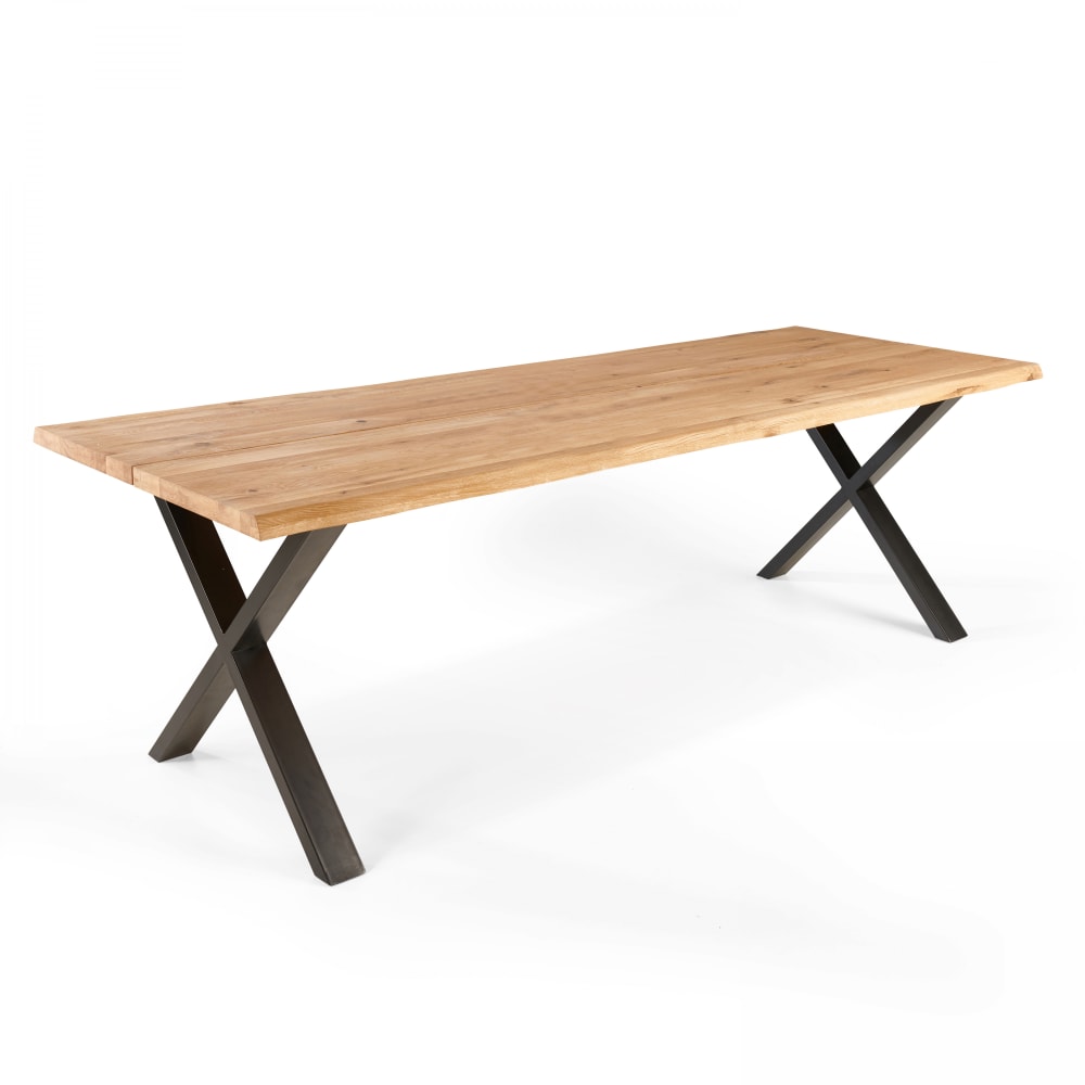 Wohnli Möbelsuche - Holztisch mit unebenen Kanten und X-förmigem Gestell Schwarz