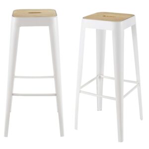wohnli-moebel-suche-Industrielle-Barhocker-fuer-gewerbliche-aus-Mangoholz-und-weissem-Stahl-H79-x2 Wohnli Möbelsuche - Industrielle Barhocker für gewerbliche aus Mangoholz und weißem Stahl H79 (x2)