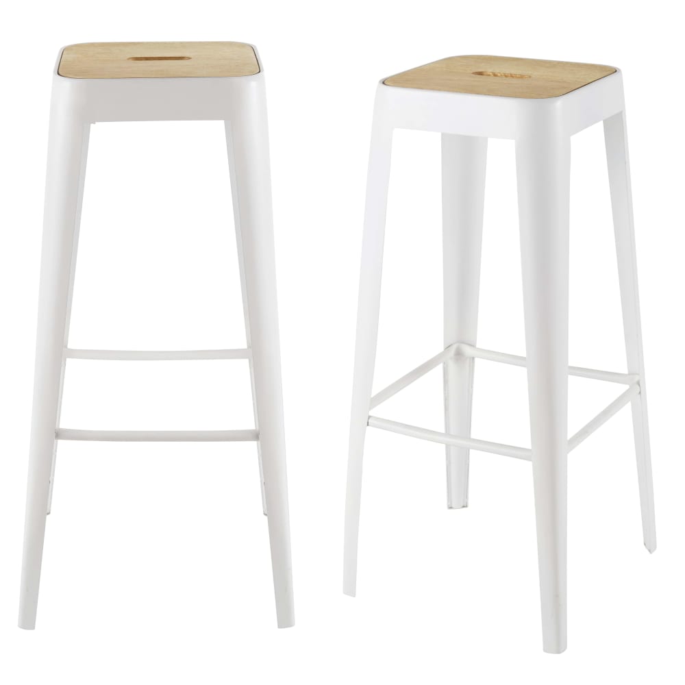 wohnli-moebel-suche-Industrielle-Barhocker-fuer-gewerbliche-aus-Mangoholz-und-weissem-Stahl-H79-x2 Wohnli Möbelsuche - Industrielle Barhocker für gewerbliche aus Mangoholz und weißem Stahl H79 (x2)