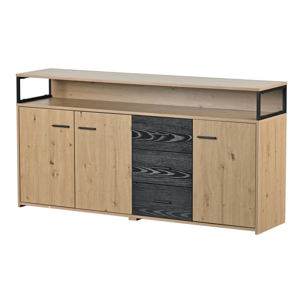 wohnli-moebel-suche-Industrielles-Sideboard-in-Holzoptik-mit-3-Tueren-und-Schubladen-Beige Wohnli Möbelsuche - Industrielles Sideboard in Holzoptik mit 3 Türen und Schubladen