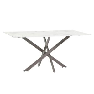 Wohnli Möbelsuche - Innen-Tisch 160x90cm Glasplatte weißer Marmor/taupe