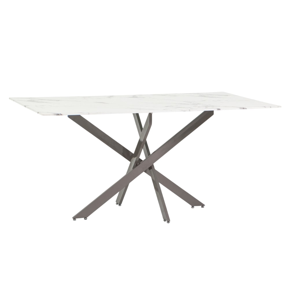 Wohnli Möbelsuche - Innen-Tisch 160x90cm Glasplatte weißer Marmor/taupe