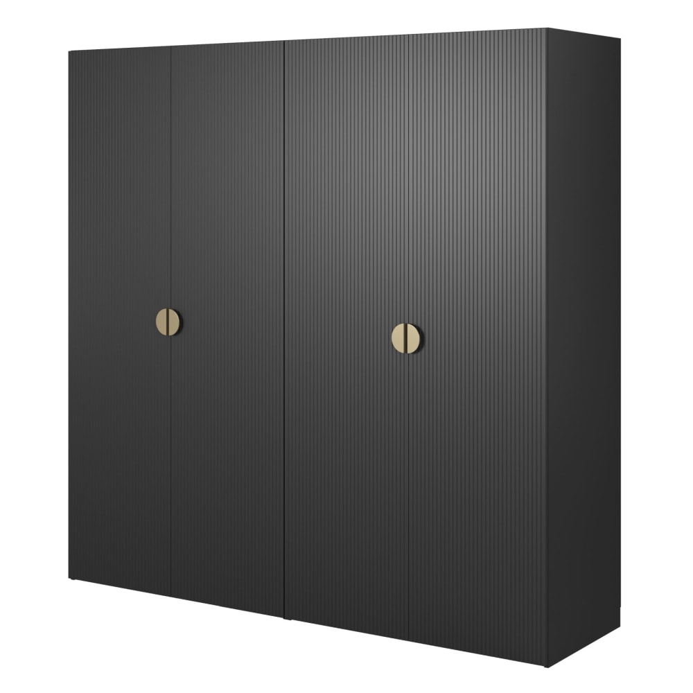 wohnli-moebel-suche-Kleiderschrank-4T-mit-Stange-Regalen-200-cm-schwarz Wohnli Möbelsuche - Kleiderschrank 4T mit Stange & Regalen