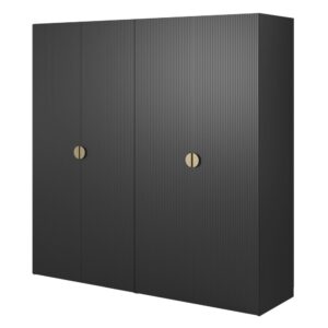 wohnli-moebel-suche-Kleiderschrank-4T-mit-Stange-Schubladen-200-cm-schwarz Wohnli Möbelsuche - Kleiderschrank 4T mit Stange & Schubladen