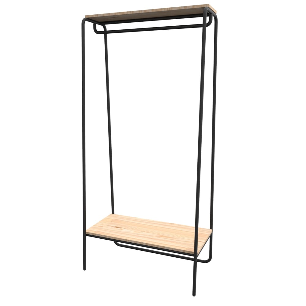 wohnli-moebel-suche-Kleiderschrank-Garderobe-Regal-aus-Metall-Holz-schwarz-80x45x170cm Wohnli Möbelsuche - Kleiderschrank Garderobe Regal aus Metall Holz