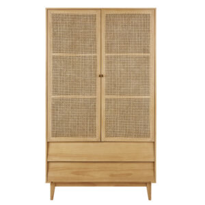 Wohnli Möbelsuche - Kleiderschrank mit 2 Flügeltüren und 2 Schubladen aus Rattangeflecht