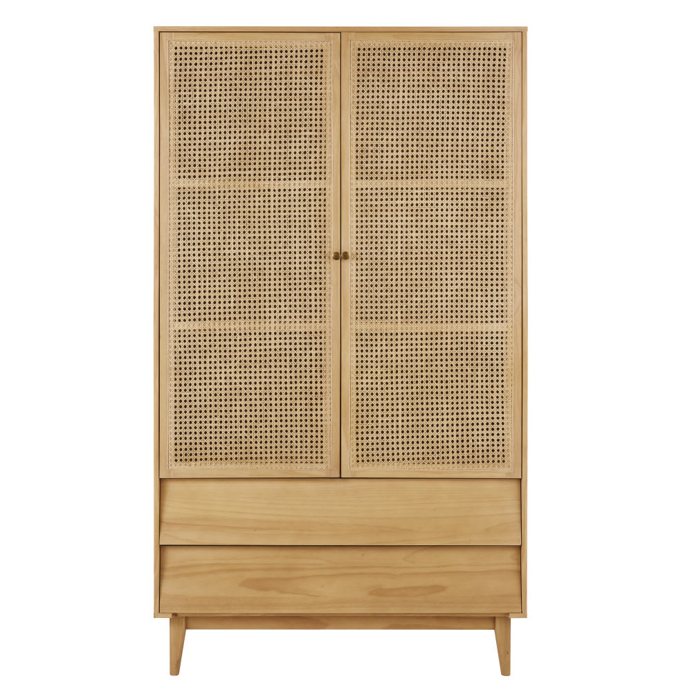 Wohnli Möbelsuche - Kleiderschrank mit 2 Flügeltüren und 2 Schubladen aus Rattangeflecht