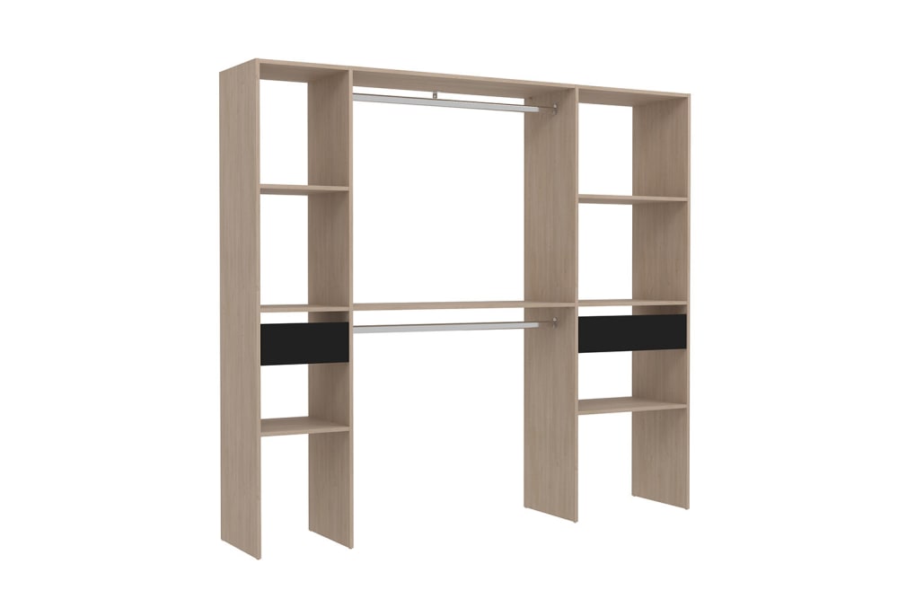 wohnli-moebel-suche-Kleiderschrank-mit-2-Kleiderstangen-6-Regalen-und-2-Schubladen Wohnli Möbelsuche - Kleiderschrank mit 2 Kleiderstangen