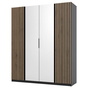 wohnli-moebel-suche-Kleiderschrank-mit-seitlichen-Lamellen-Spiegel-200-cm-schwarz Wohnli Möbelsuche - Kleiderschrank mit seitlichen Lamellen
