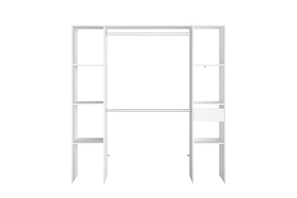 wohnli-moebel-suche-Kleiderschrank-weiss-6-Regale-1-Schublade-2-Kleiderstangen-180-x-40-x Wohnli Möbelsuche - Kleiderschrank weiß 6 Regale
