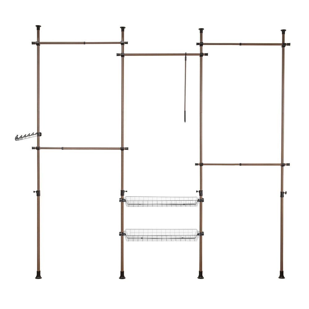 wohnli-moebel-suche-Kleiderstaender-mit-5-Kleiderstangen-und-2-Koerben-Stahl-Braun Wohnli Möbelsuche - Kleiderständer mit 5 Kleiderstangen und 2 Körben Stahl Braun