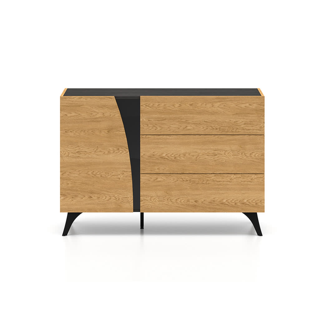 wohnli-moebel-suche-Kombikommode-mit-1-Tuer-3-Schubladen-Eiche-Schwarz-120x40x82cm Wohnli Möbelsuche - Kombikommode mit 1 Tür & 3 Schubladen