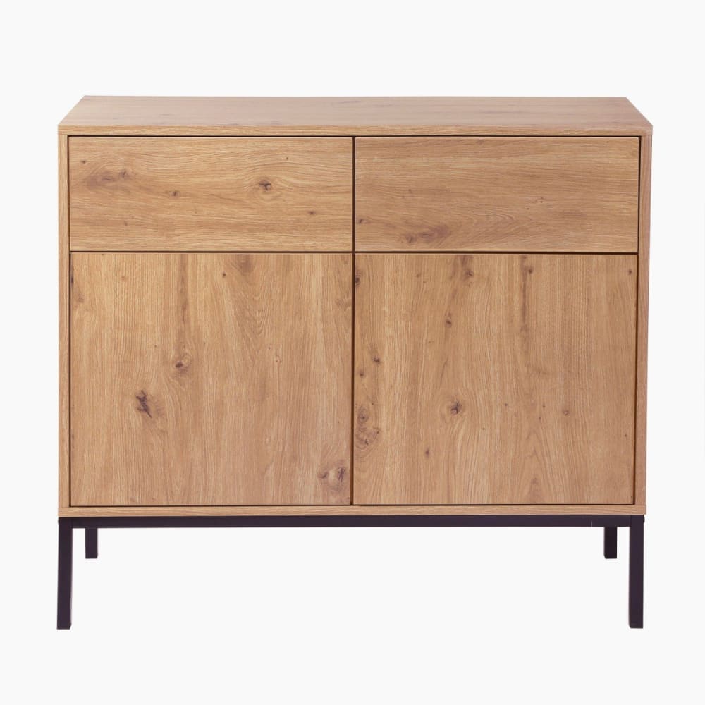 wohnli-moebel-suche-Kommode-2-Tueren-2-Schubladen-Eichendekor-L90-x-H80-cm Wohnli Möbelsuche - Kommode