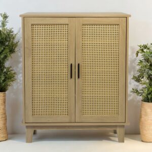 Wohnli Möbelsuche - Kommode aus Holz mit 2 Türen aus Rohrgeflecht