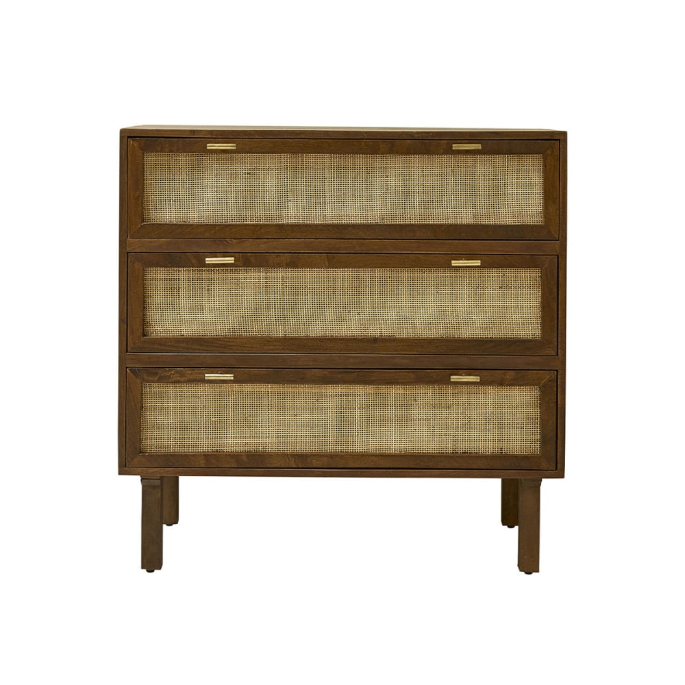 Wohnli Möbelsuche - Kommode aus massivem Mangoholz und Rohrgeflecht 90 cm