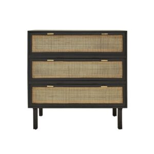 Wohnli Möbelsuche - Kommode aus massivem Mangoholz und schwarzem Rohrgeflecht 90 cm