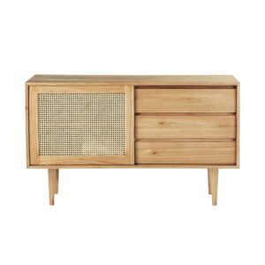 Wohnli Möbelsuche - Kommode aus massivem Mindi und Rohrgeflecht 135 cm