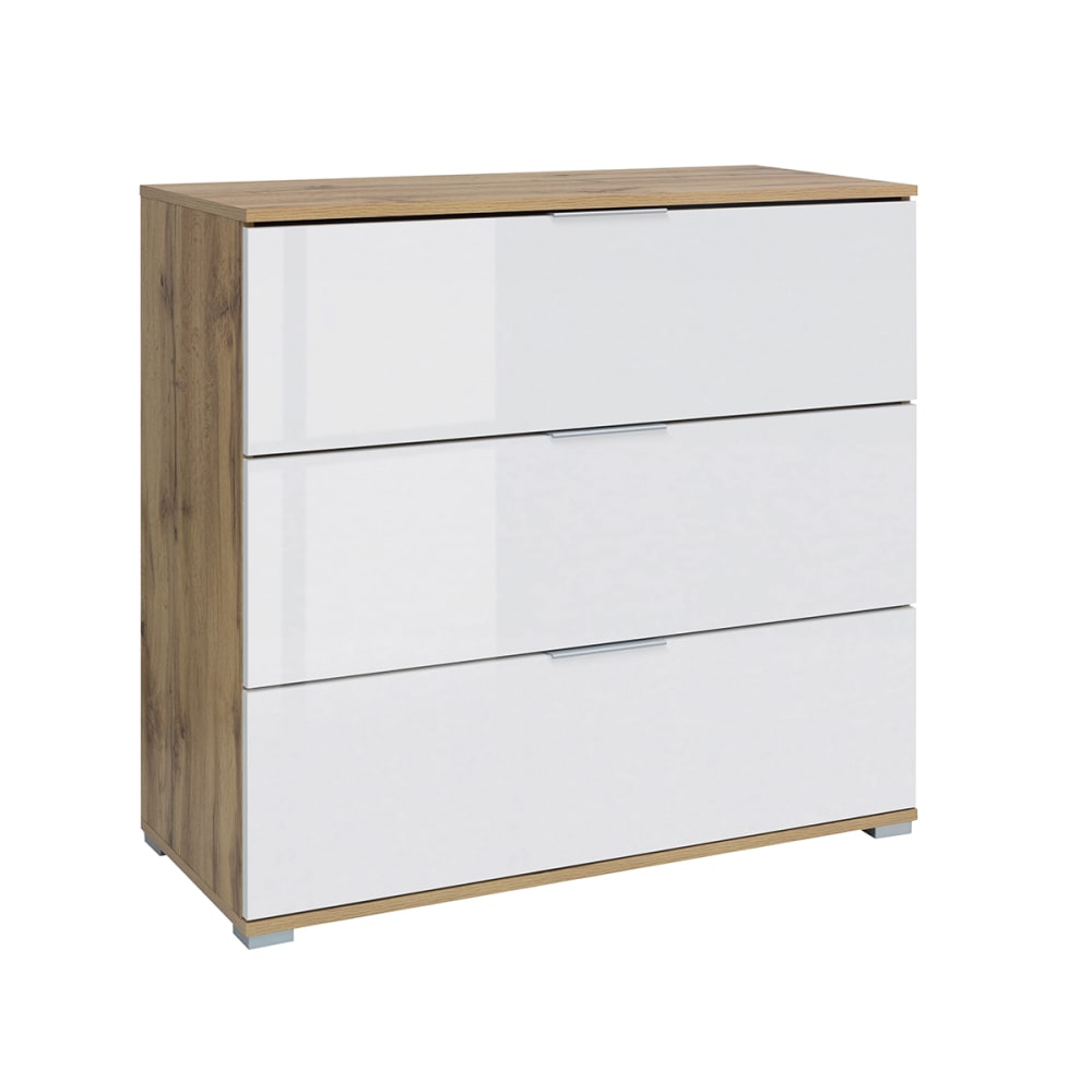 wohnli-moebel-suche-Kommode-mit-3-Schubladen-Weiss-und-Holzoptik-95cm Wohnli Möbelsuche - Kommode mit 3 Schubladen