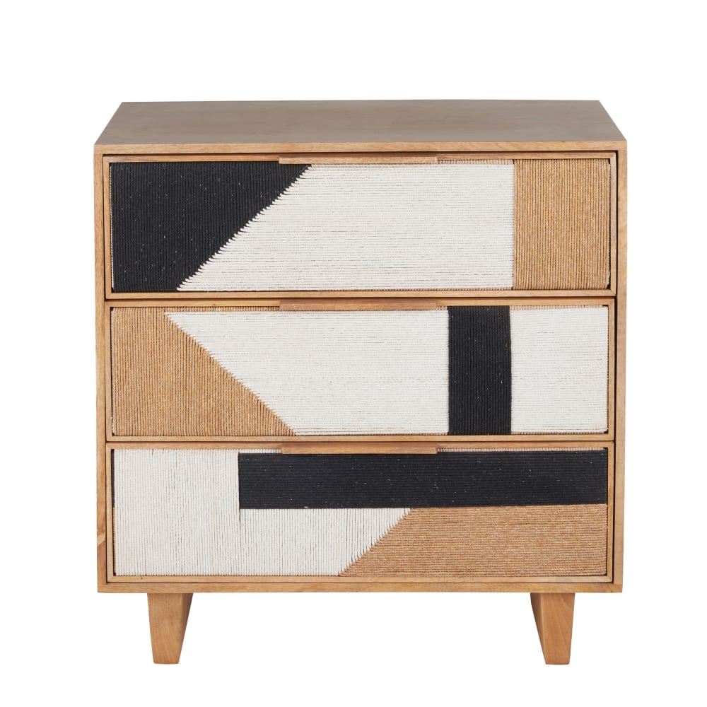 Wohnli Möbelsuche - Kommode mit 3 Schubladen aus Mangoholz und Baumwolle