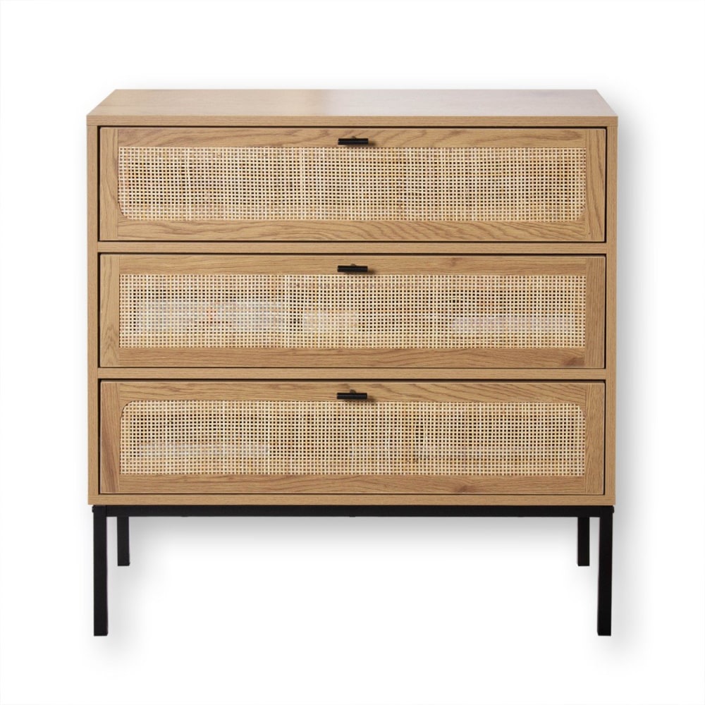 wohnli-moebel-suche-Kommode-mit-3-Schubladen-und-Vorderseite-aus-Rattan-L80-cm Wohnli Möbelsuche - Kommode mit 3 Schubladen und Vorderseite aus Rattan - L80 cm