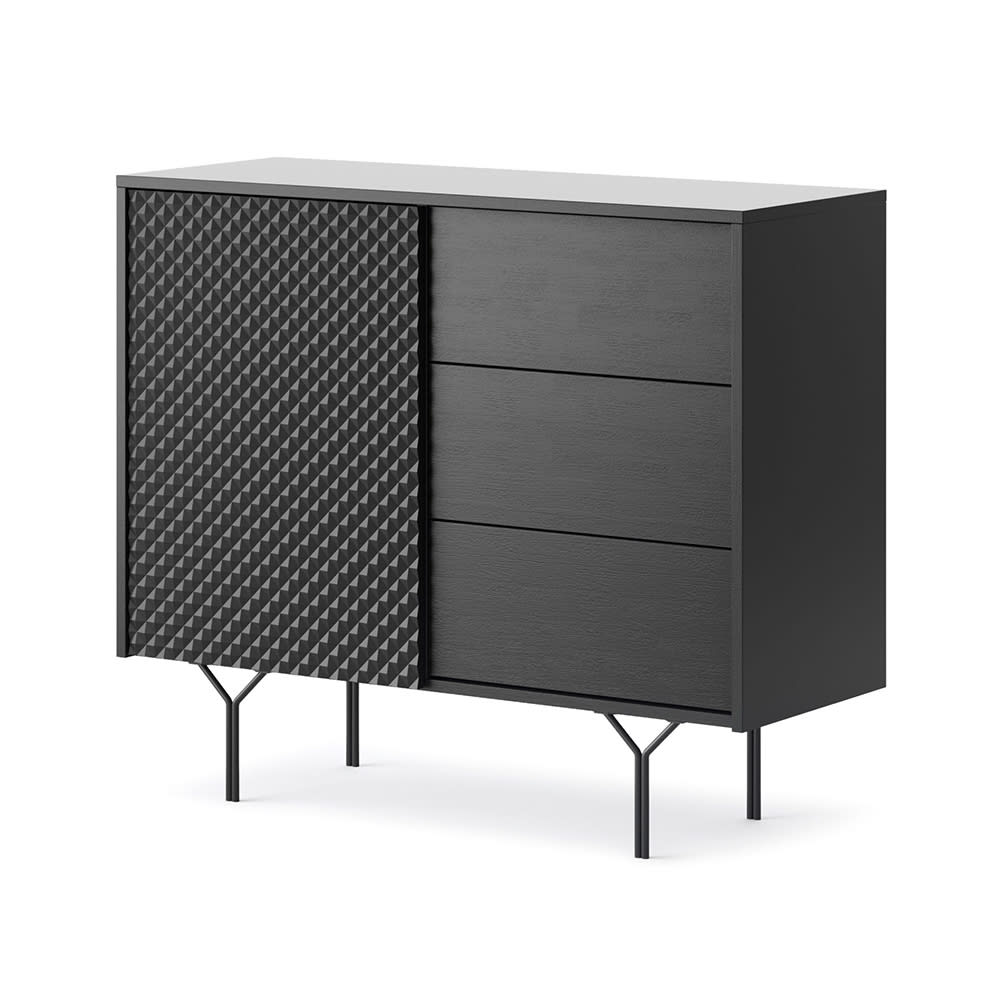 wohnli-moebel-suche-Kommode-mit-3D-Style-aus-Holz-97x38x83cm-schwarz Wohnli Möbelsuche - Kommode mit 3D-Style aus Holz