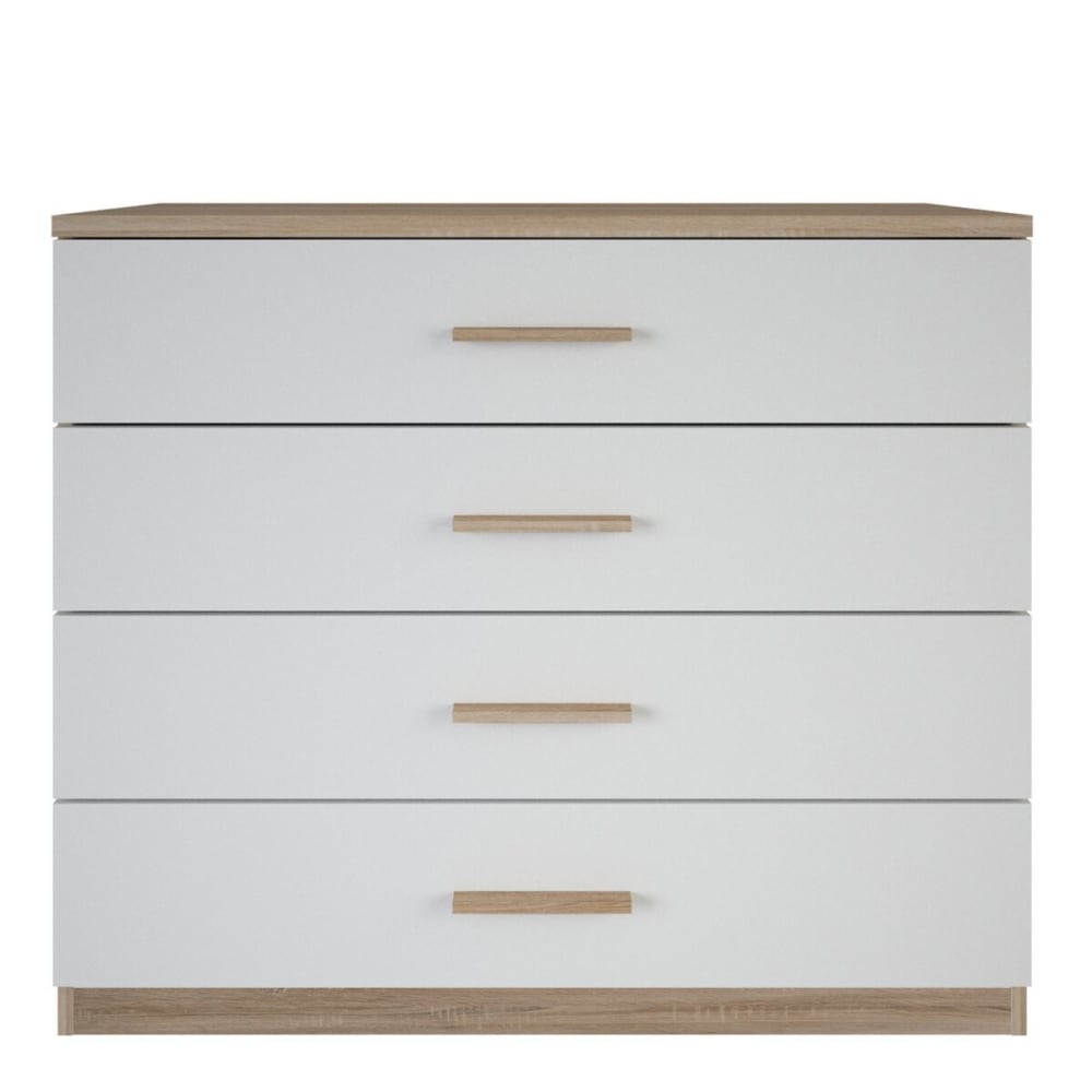 wohnli-moebel-suche-Kommode-mit-4-Schubladen-Eichenholzoptik-und-Weiss-L100-cm Wohnli Möbelsuche - Kommode mit 4 Schubladen Eichenholzoptik und Weiß L100 cm