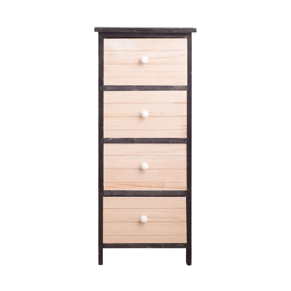 Wohnli Möbelsuche - Kommode mit 4 Schubladen im Vintage-Stil aus weißem und grauem Holz