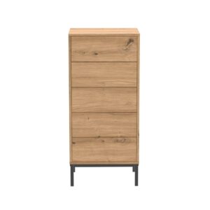 Wohnli Möbelsuche - Kommode mit 5 Schubladen und Metallfüßen H100 cm - Helle Holzoptik
