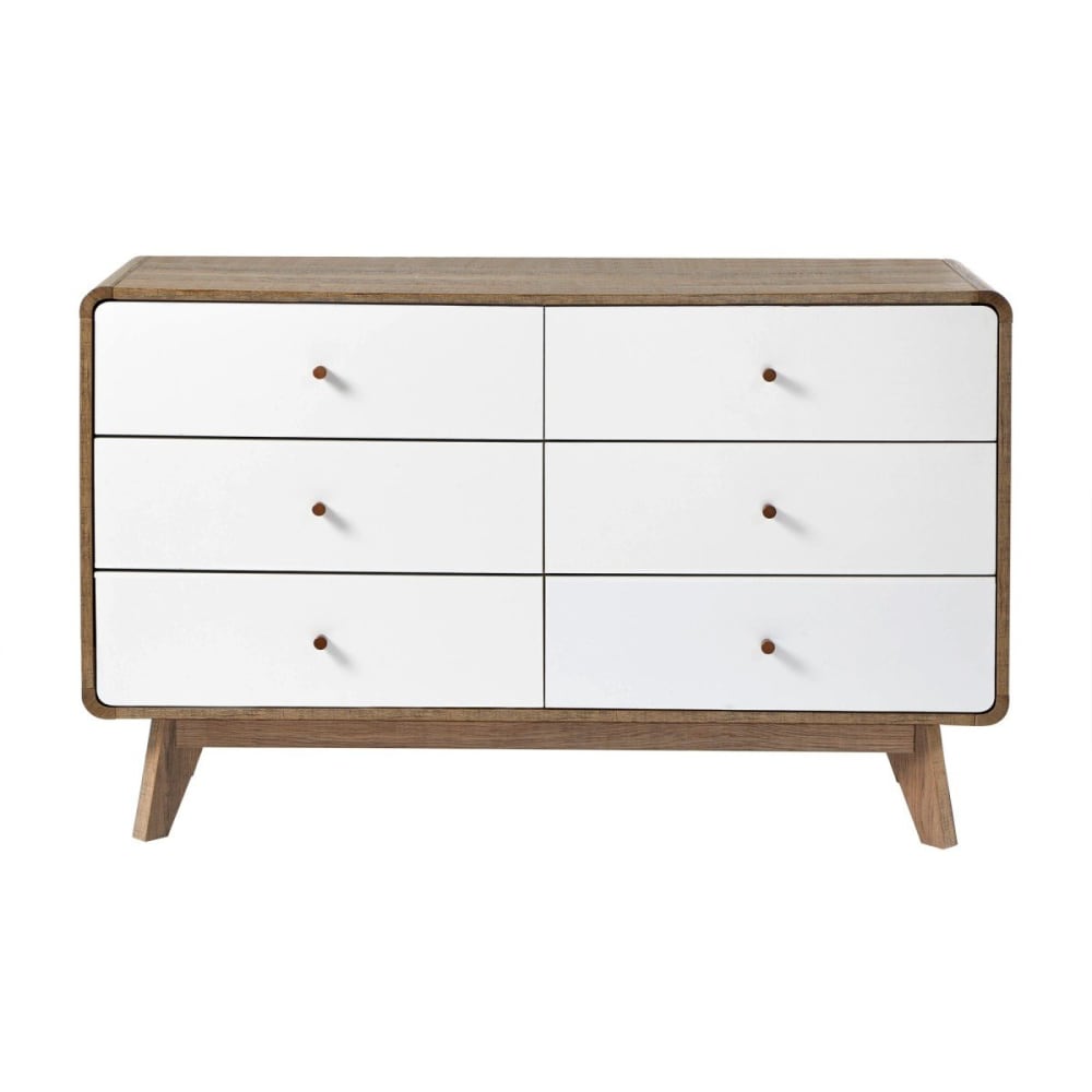 wohnli-moebel-suche-Kommode-mit-6-Schubladen-Holz-und-Weissdekor-L120-cm Wohnli Möbelsuche - Kommode mit 6 Schubladen