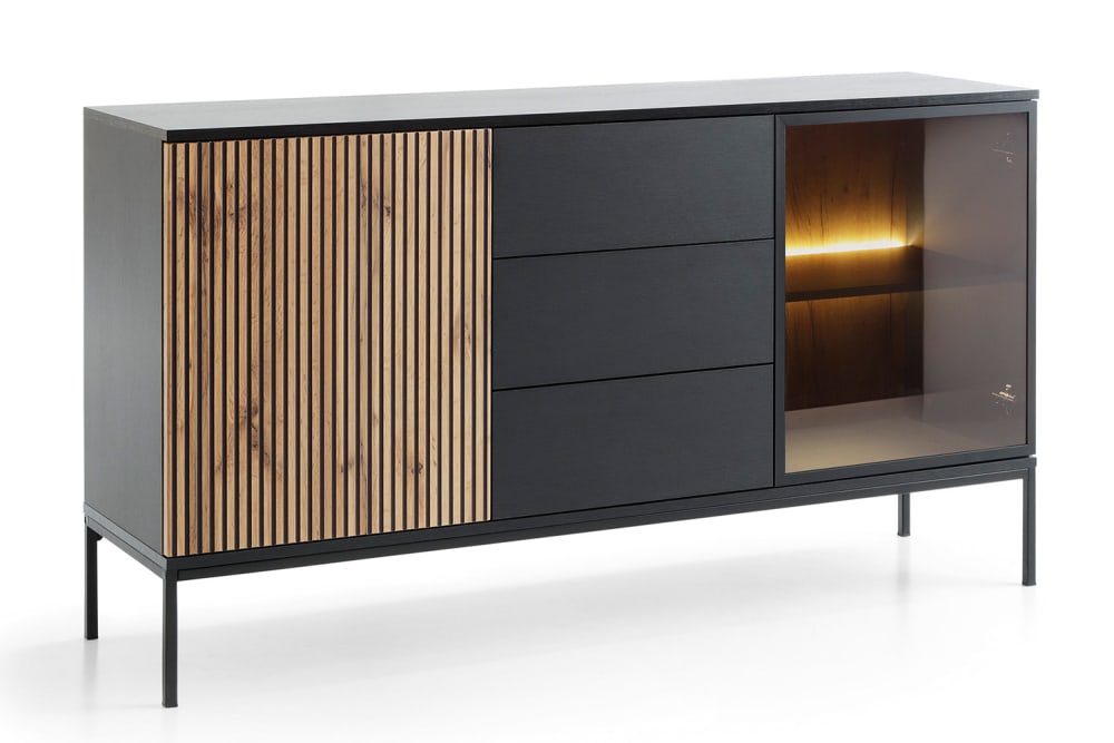 wohnli-moebel-suche-Kommode-mit-Beleuchtung-aus-Holz-154x39x83cm-schwarz-Wotan-Eiche Wohnli Möbelsuche - Kommode mit Beleuchtung aus Holz