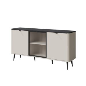 wohnli-moebel-suche-Kommode-mit-Glastuer-aus-MDF-160x40x82cm-kaschmir-grau Wohnli Möbelsuche - Kommode mit Glastür