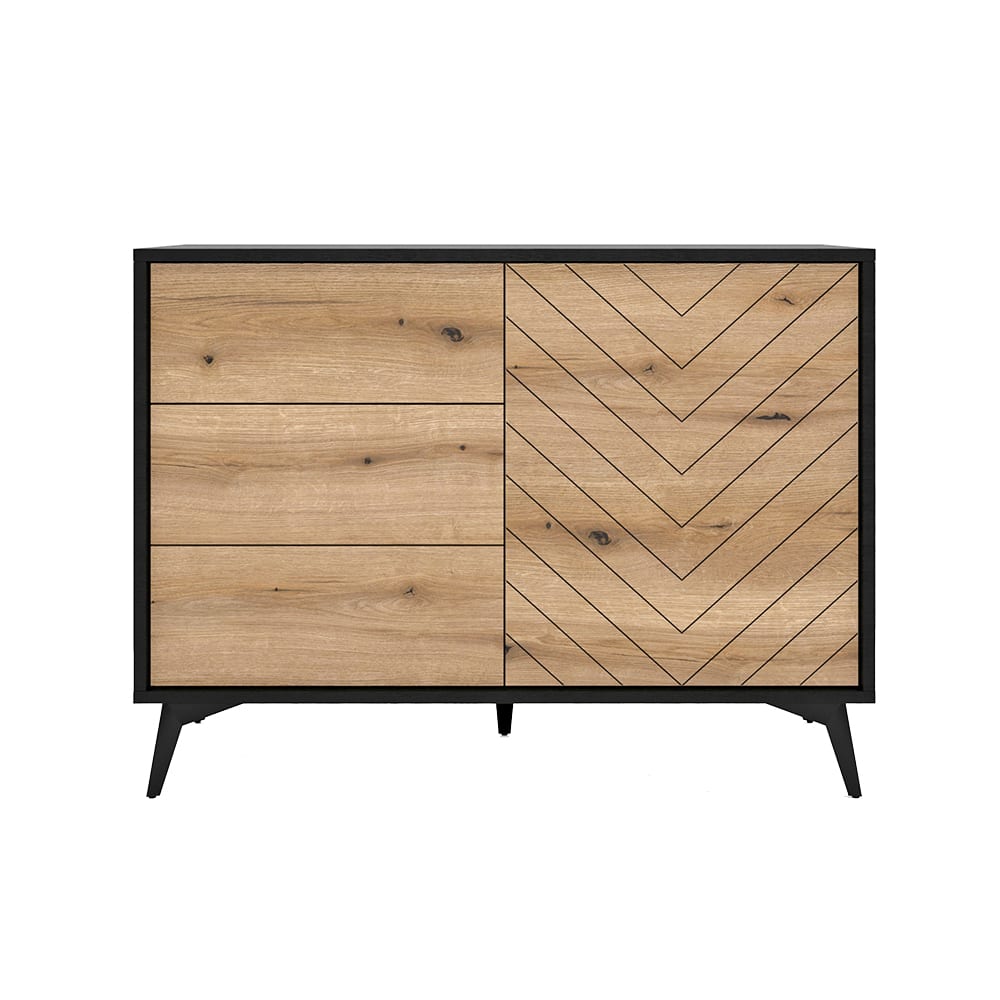 wohnli-moebel-suche-Kommode-mit-Tuer-Schubladen-aus-Holz103.5x39x76cm-schwarz-Eiche Wohnli Möbelsuche - Kommode mit Tür & Schubladen aus Holz