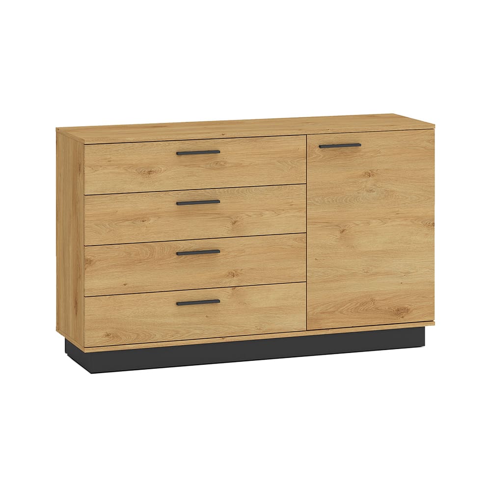 wohnli-moebel-suche-Kommode-mit-Tuer-Schubladen-aus-Spanplatte138x40x86cm-EicheSchwarz Wohnli Möbelsuche - Kommode mit Tür & Schubladen aus Spanplatte