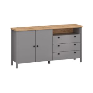 wohnli-moebel-suche-Kommode-mit-Tueren-Schubladen-aus-Holz-166x38x86cm-grau-Eiche Wohnli Möbelsuche - Kommode mit Türen & Schubladen aus Holz