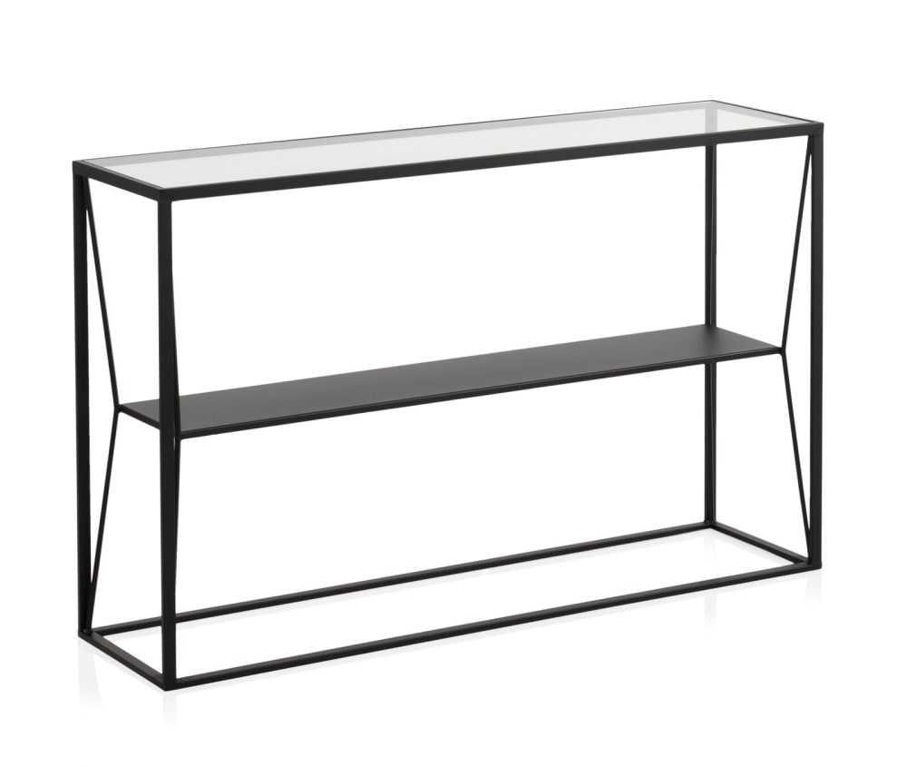 wohnli-moebel-suche-Konsole-aus-Metall-mit-Glasplatte-schwarze Wohnli Möbelsuche - Konsole aus Metall mit Glasplatte