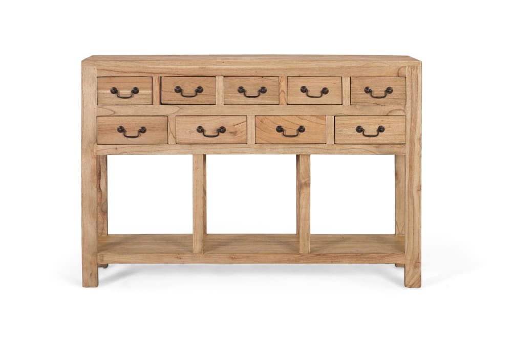 Wohnli Möbelsuche - Konsole aus massivem Mindiholz mit 9 Schubladen