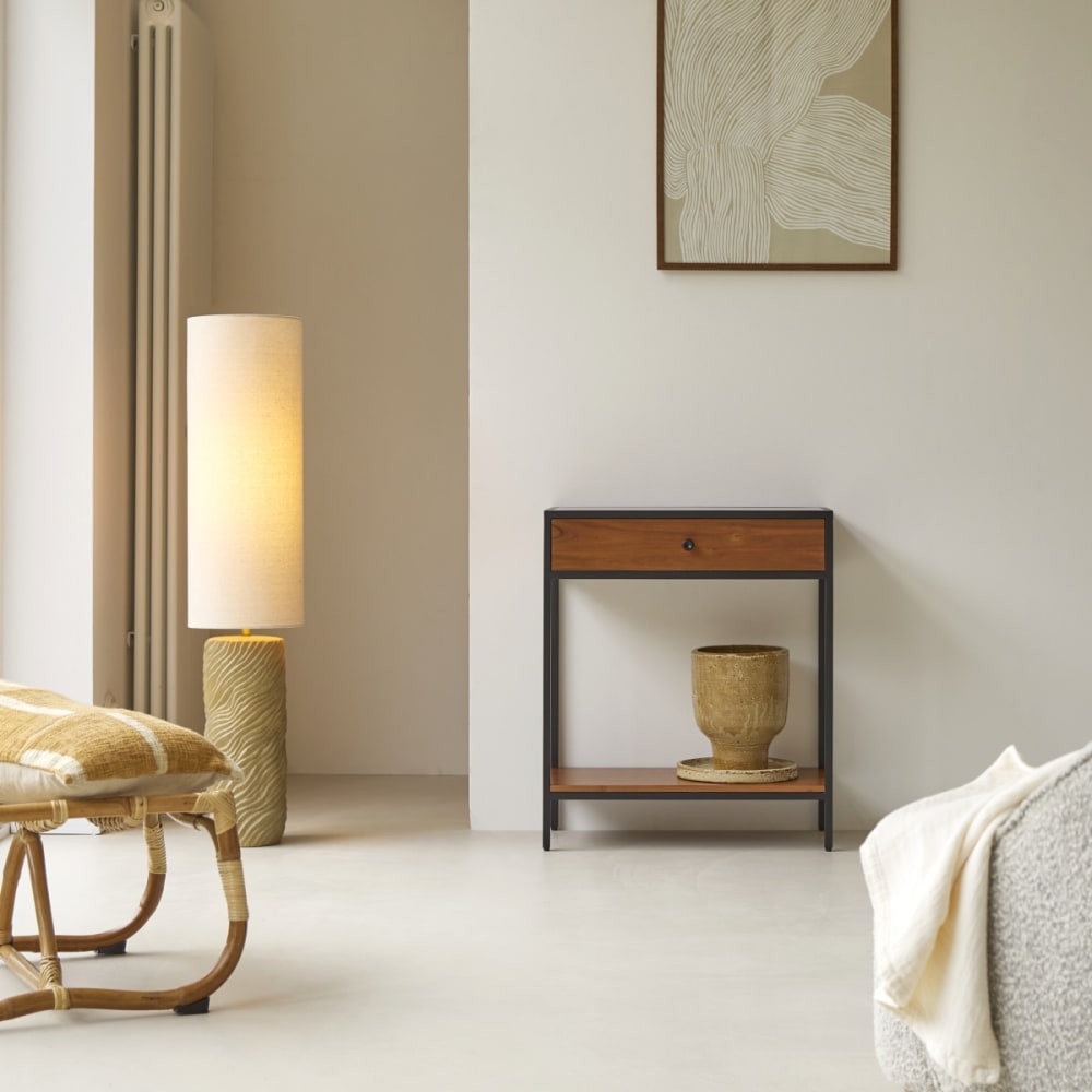 Wohnli Möbelsuche - Konsole aus massiver Akazie und Metall mit 1 Schublade