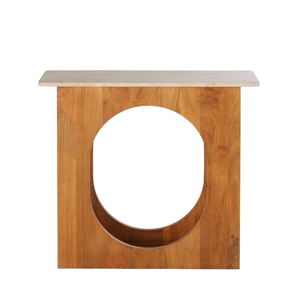 Wohnli Möbelsuche - Konsole im Vintage-Stil aus Travertin und massivem Mangoholz
