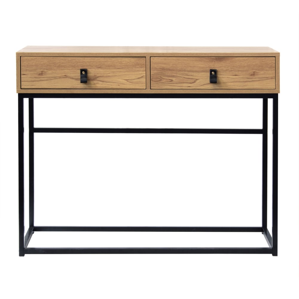 wohnli-moebel-suche-Konsole-in-Eichenoptik-mit-2-Schubladen-und-Metallfuessen-L100-cm-JILL Wohnli Möbelsuche - Konsole in Eichenoptik mit 2 Schubladen und Metallfüßen L100 cm - JILL