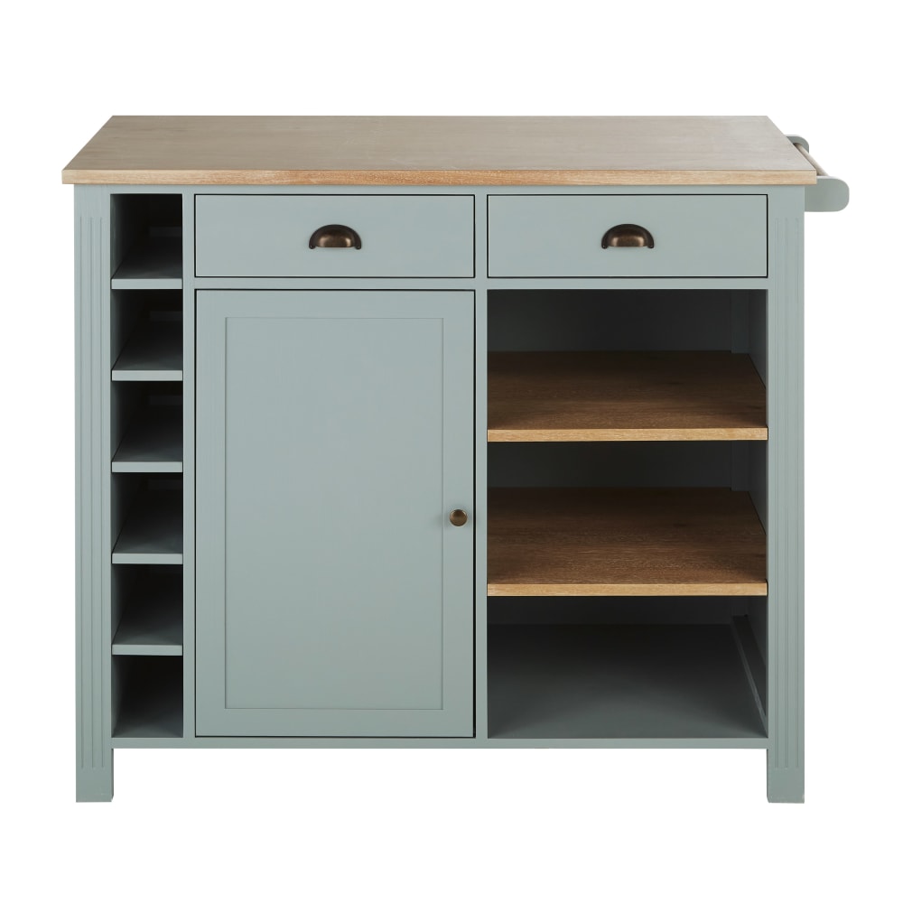 wohnli-moebel-suche-Kuecheninsel-2-Schubladen-1-Tuer-1-Regal-und-6-Faecher-wassergruen-und-beige Wohnli Möbelsuche - Kücheninsel 2 Schubladen